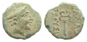 Kings of Bithynia, Prusias II (182-149 BC). Æ (14mm, 2.27g, 12h). Head of Hermes r. wearing petasos. R/ Kerykeion. BMC 19. Rare, green patina, near VF...