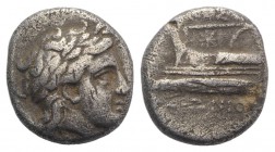 Bithynia, Kios, c. 350-300 BC. AR Hemidrachm (11.5mm, 2.35g, 12h). Uncertain magistrate. Laureate head of Apollo r. R/ Prow of galley l. Cf. RG 3. Goo...
