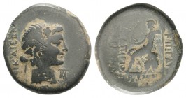 Bithynia, Nicaea. Æ (24mm, 6.74g, 12h). C. Papirius Carbo. Procurator, 62-59 BC. Dated CY 224 (59/8 BC). Wreathed head of Dionysos r.; monogram in l. ...