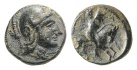 Mysia, Astyra. Tissaphernes (c. 400-395 BC). Æ Chalkous (9mm, 1.05g, 12h). Helmeted head of Athena r. R/ Tissaphernes on horseback r. Winzer 6.3; SNG ...