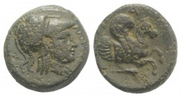 Mysia, Lampsakos, c. 4th-3rd century BC. Æ (14mm, 4.08g, 11h). Helmeted head of Athena r. R/ Forepart of Pegasos r.; grain-ear below. SNG BnF 1211-4. ...