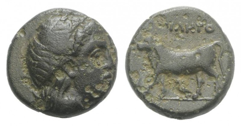 Mysia, Miletopolis, c. 4th century BC. Æ (11mm, 1.93g, 3h). Laureate head of Apo...