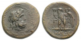 Mysia, Pergamon, early-mid 2nd century BC. Æ (22mm, 8.13g, 12h). Head of Asklepios r. R/ Eagle standing l., head r., on thunderbolt. SNG BnF 1870–1. B...