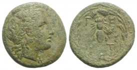Troas, Gentinos, 4th century BC. Æ Tetrachalkon (21mm, 6.64g, 5h). Laureate head of Apollo to r. R/ Bee within laurel wreath. SNG von Aulock 7600. Gre...