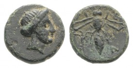 Troas, Gentinos, 4th century BC. Æ (11mm, 1.90g, 6h). Female head (Artemis?) r. R/ Bee; palm tree to lower l. Bellinger 145; SNG München 194-6; SNG Co...