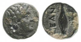 Troas, Neandria, 4th century BC. Æ (9mm, 1.23g, 2h). Laureate head of Apollo r. R/ Grain ear; grape bunch below. SNG Ashmolean 1175; SNG Copenhagen 44...