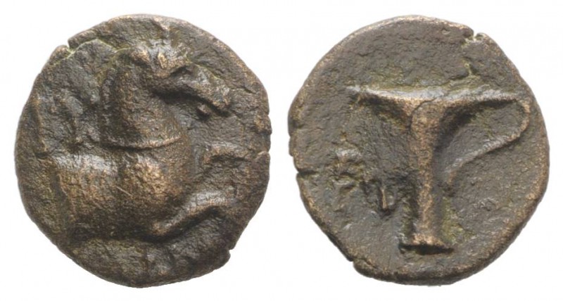 Aeolis, Kyme, c. 300-250 BC. Æ (13mm, 2.09g, 12h). Eubios, magistrate. Forepart ...