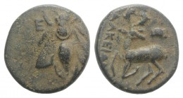 Ionia, Ephesos, c. 390-320/00 BC. Æ (13mm, 1.83g, 12h). Alkeion, magistrate. Bee. R/ Stag kneeling l. Cf. SNG Copenhagen 247-253. Green patina, VF