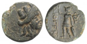 Ionia, Metropolis, c. 120-80 BC. Æ (16mm, 3.73g, 12h). Diogenes, magistrate. Turreted head of Tyche r. R/ Athena standing l., holding long spear and r...