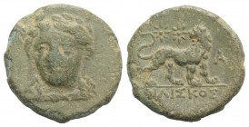 Ionia, Miletos, c. 350-325 BC. Æ (18mm, 3.44g, 10h). Philiskos, magistrate. Laureate head of Apollo facing. R/ Lion standing r., head l.; two stars ab...