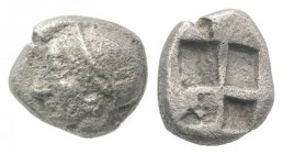 Ionia, Phokaia, c. 521-478 BC. AR Diobol (8mm, 1.30g). Archaic female head l. R/ Quadripartite incuse square. Klein 452-3. Porous, Good Fine - near VF