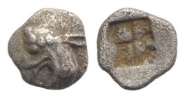 Ionia, Teos, late 6th-early 5th century BC. AR Tetartemorion (5mm, 0.26g). Head of griffin r. R/ Quadripartite incuse square. Matzke Group Bx3; Balcer...