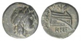 Caria, Knidos, c. 250-210 BC. Æ (10mm, 1.12g, 11h). Laureate head of Apollo r. R/ Prow r. SNG Copenhagen 305-310. Green patina, VF