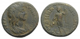 Lydia, Julia Gordus, 2nd century AD. Æ (19mm, 4.61g, 7h). Draped bust of Senate r. R/ Dionysos standing l., holding kantharos and long thyrsos. RPC IV...