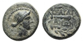 Lydia, Sardeis, 2nd-1st century BC. Æ (13mm, 3.14g, 3h). Laureate head of Apollo r. R/ Ethnic around club within wreath. SNG Copenhagen 470-482, SNG v...