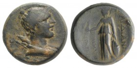 Lydia, Sardeis, c. 1st century BC. Æ (22mm, 9.29g, 12h). Polemaios Keraseis, magistrate. Bust of Artemis r. R/ Athena standing l., holding Nike and sp...