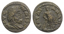 Lydia, Sardeis. Pseudo-autonomous issue, time of Caracalla, c. AD 212-217. Æ (14mm, 2.03g, 6h). Diademed and draped bust of Zeus Lydios r. R/ Herakles...