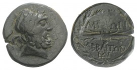 Phrygia, Abbaitis, 2nd-1st century BC. Æ (19mm, 5.48g, 12h). Laureate head of Zeus r. R/ Winged thunderbolt; monogram below; all within oak wreath. BM...