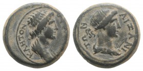 Phrygia, Aezani, time of Claudius (41-54). Æ (15mm, 4.35g, 12h). Draped bust of Senate r. R/ Draped bust of Artemis r.; arrow before. RPC I 3106; BMC ...