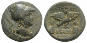Phrygia, Apameia, c. 100-50 BC. Æ (22mm, 7.44g, 1h). Kokos, magistrate. Bust of Athena r., wearing high-crested Corinthian helmet. R/ Eagle alighting ...