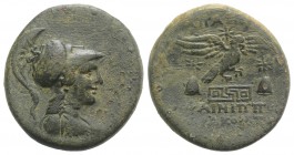 Phrygia, Apameia, c. 100-50 BC. Æ (24mm, 8.20g, 1h). Phainippos, magistrate. Bust of Athena r., wearing high-crested Corinthian helmet. R/ Eagle aligh...