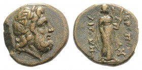 Phrygia, Hieropolis, c. 58-40 BC. Æ (16mm, 3.72g, 12h). Laureate head of Zeus r. R/ Apollo standing r., holding kithara. BMC 8; HGC 7, 698. Brown pati...