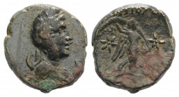 Pisidia, Antioch, c. 2nd-1st century BC. Æ (20mm, 6.36g, 12h). Draped bust of Mên r., wearing Phrygian cap, set on crescent. R/ Nike standing r., hold...