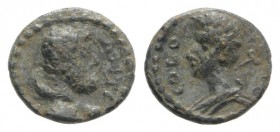 Pisidia, Antioch. Pseudo-autonomous. Time of Marcus Aurelius (161-180). Æ (12mm, 1.23g, 6h). Bust of Herakles r., wearing lion skin. R/ Bust of Hermes...