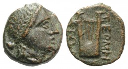Pisidia, Termessos, 1st century BC. Æ (15mm, 3.17g, 12h). Laureate head of Apollo r. R/ Lyre. SNG BnF 2095. Brown patina, VF
