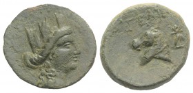 Cilicia, Aigeai, c. 164-27 BC. Æ (20mm, 4.57g, 1h). Turreted head of Tyche r. R/ Head of horse l.; monogram behind. SNG BnF 2283; SNG Levante 1639; SN...