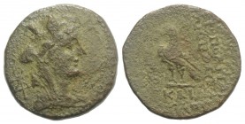 Cilicia, Hierapolis-Kastabala, 2nd-1st century BC. Æ (20mm, 6.57g, 12h). Turreted, veiled and draped bust of Tyche r.; monogram behind. R/ Eagle stand...