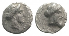 Cilicia, Nagidos, c. 400-380 BC. AR Obol (8mm, 0.64g, 9h). Head of Aphrodite r. R/ Bearded head of Dionysos r., wearing ivy wreath. SNG BnF 15; SNG Le...