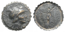 Kings of Cappadocia, Ariarathes V (c. 163-130 BC). Serrate Æ (22mm, 8.38g, 12h). Head of Athena r., wearing crested Corinthian helmet. R/ Nike advanci...