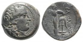 Seleukid Kingdom, Seleukos I (312-281 BC). Æ (22mm, 8.83g, 12h). Antioch, c. 300-281. Laureate head of Apollo r. R/ Athena Promachos r.; Seleukid anch...