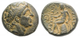 Seleukid Kings, Antiochos I (281-261 BC). Æ (15mm, 5.16g, 4h). Antioch on the Orontes. Diademed head r. R/ Apollo Delphios seated l.; monogram to l. [...