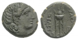 Seleukid Kings, Seleukos II (246-225 BC). Æ (13mm, 3.43g, 12h). Antioch. Laureate head of Apollo r. R/ Tripod; monogram to outer l. SC 696; HGC 9, 348...