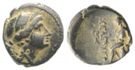 Seleukid Kings, Seleukos III (225/4-222). Æ (15mm, 3.46g, 2h). Antioch on the Orontes. Draped bust of Artemis r. quiver at shoulder. R/ Apollo Delphio...