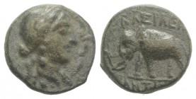 Seleukid Kings, Antiochos III (222-187). Æ (12mm, 2.41g, 12h). Sardes, c. 222-187. Laureate head of Apollo r. R/ Elephant standing l., anchor to l. SC...