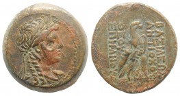 Seleukid Kings, Antiochos IV (175-164 BC). Æ (27mm, 19.16g, 12h). Antioch. Wreathed head of Isis r. R/ Eagle standing r. on thunderbolt. SC 1414; HGC ...