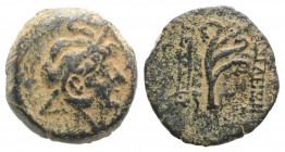 Seleukid Kings, Alexander II Zabinas (128-122 BC). Æ (15mm, 3.99g, 12h). Antioch, c. 125-122 BC. Head r., wearing elephant skin headdress. R/ Aphlasto...