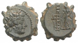 Seleukid Kings, Alexander II Zabinas (128-122 BC). Æ Serrate (17mm, 4.58g, 12h). Apamea on the Orontes(?). Head of young Dionysos r., wearing ivy wrea...