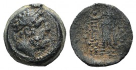 Seleukid Kings, Antiochos IX (114/3-95 BC). Æ (18mm, 6.67g, 12h). Antioch on the Orontes, year 203 (110/09 BC). Laureate head of Herakles r. R/ Athena...