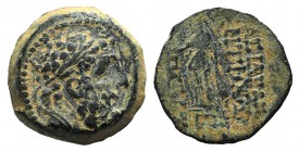 Seleukid Kings, Antiochos IX (114/3-95 BC). Æ (17mm, 5.57g, 11h). Antioch on the Orontes. Laureate head of Herakles r. R/ Athena Nikephoros standing l...