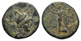 Seleukis and Pieria, Apameia on the Axios, 1st century BC. Æ (20mm, 6.71g, 12h), year 2 (40/39 BC). Helmeted bust of Athena r. R/ Nike standing l., ho...