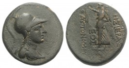 Seleukis and Pieria, Apameia on the Axios, 1st century BC. Æ (21mm, 8.01g, 12h), year 275 (38/7 BC). Helmeted bust of Athena r. R/ Nike standing l., h...