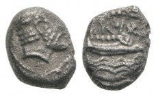 Phoenicia, Arados. Uncertain king, c. 380-351/0 BC. AR Third Stater – Tetrobol (12mm, 2.69g, 6h). Laureate head of Ba‘al–Arwad r. R/ Galley r. above w...
