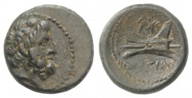Phoenicia, Arados, c. 137-51 BC. Æ (15mm, 3.37g, 1h). Laureate head of Zeus r. R/ Prow l. SNG Copenhagen 36-44; HGC 10, 88. Slightly off-centre, green...
