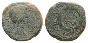 Augustus (27 BC-AD 14). Spain, Carthago Nova. Æ Semis (19mm, 5.89g, 12h). C. Laetilius Apalus and Ptolemy, King of Mauretania, duoviri quinquennales. ...