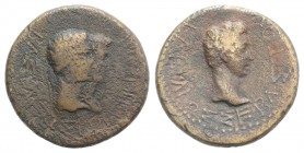 Rhoemetalces and Augustus (11 BC-12 AD). Thrace. Æ (23mm, 7.78g, 6h). Jugate heads of Rhoemetalkes and his queen Pythodoris r. R/ Bare head of Augustu...