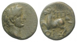 Tiberius (14-37). Lycia, Termessus Minor. Æ (16mm, 3.48g, 12h). Laureate head r. R/ Horse galloping l. RPC I 3358; SNG Copenhagen 145; SNG von Aulock ...